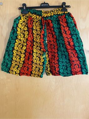 African Ankara  Boho Multicolor Leaf-Print Elastic Waist Shorts for Women